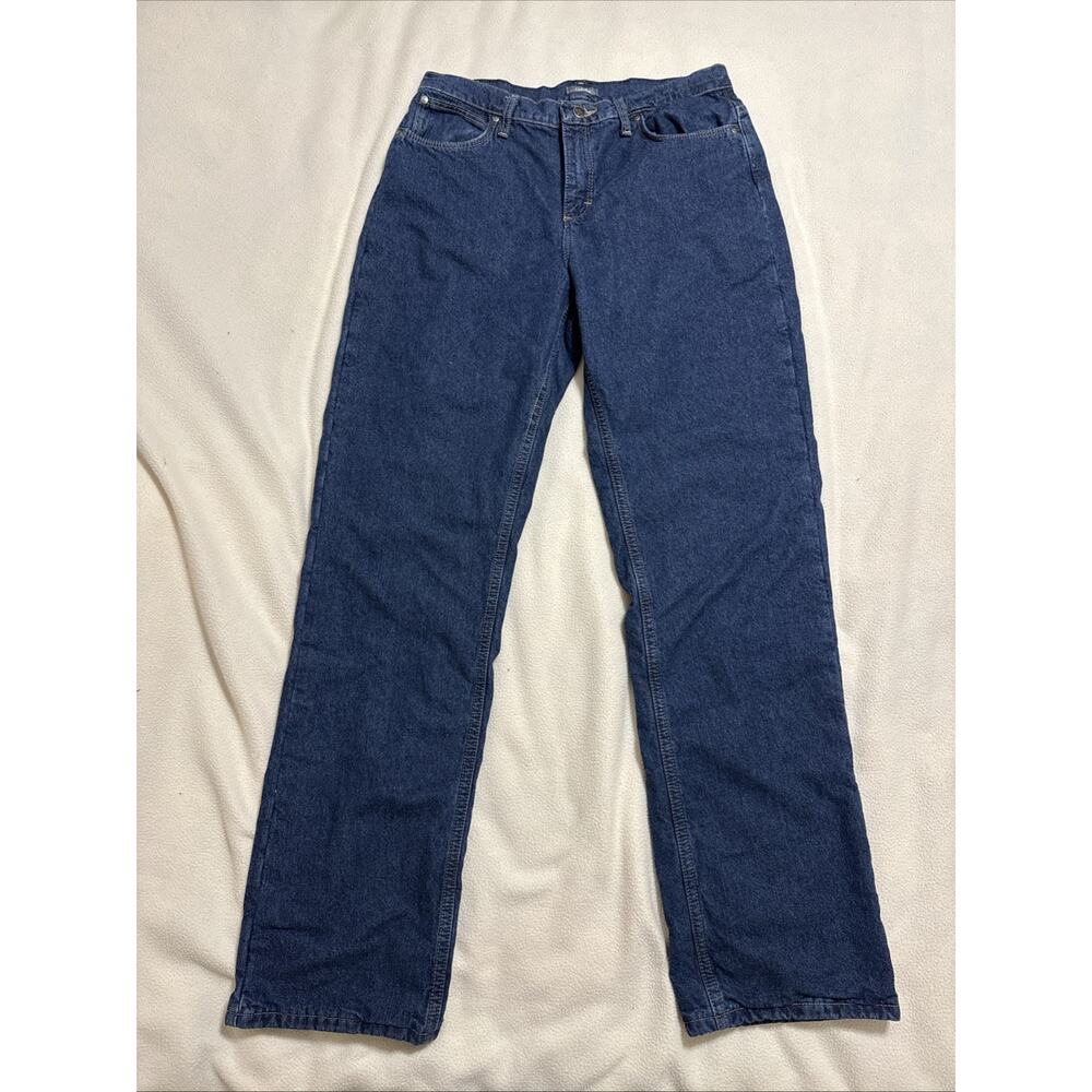 Cabela's Fleece Lined Jeans Dark Blue with Burgundy Fleece Women's Size 10 Long